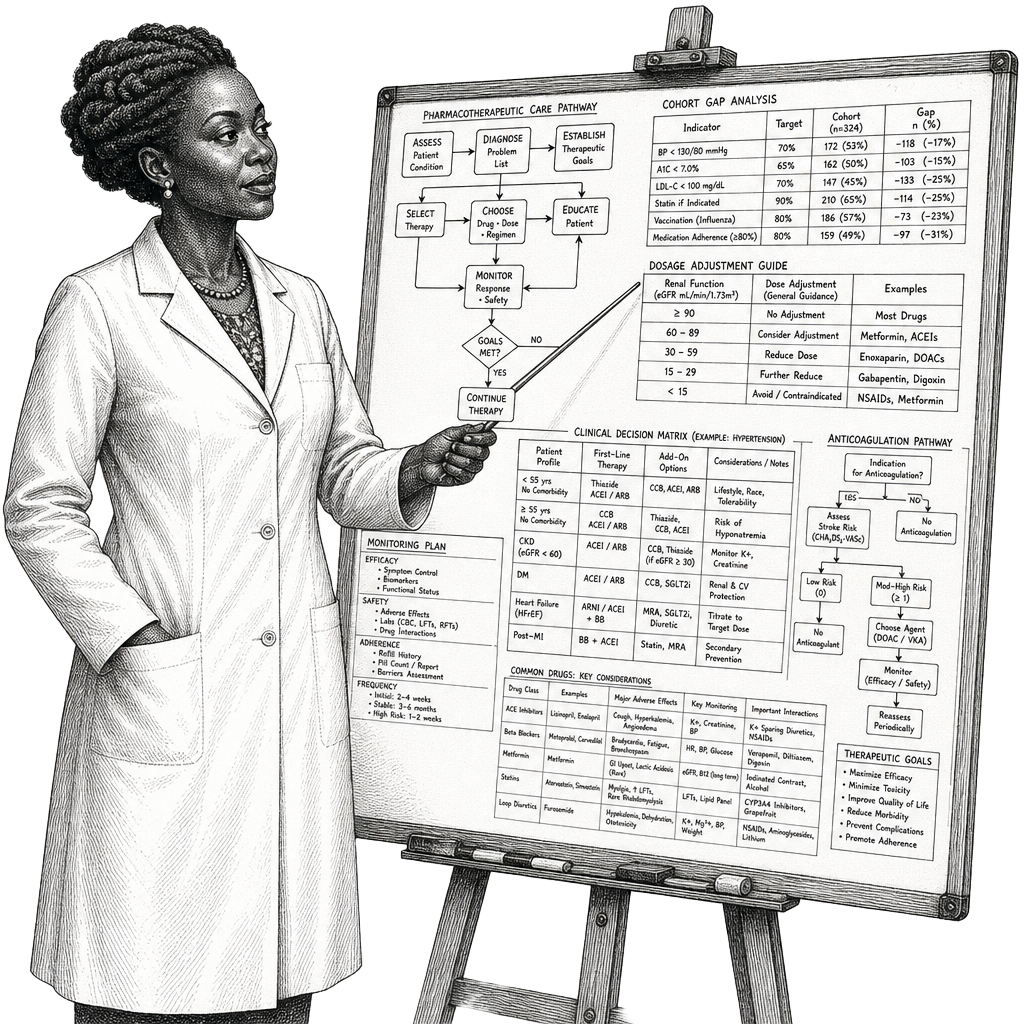 Vintage ink sketch of a lecturer pointing to charts on a lecture board